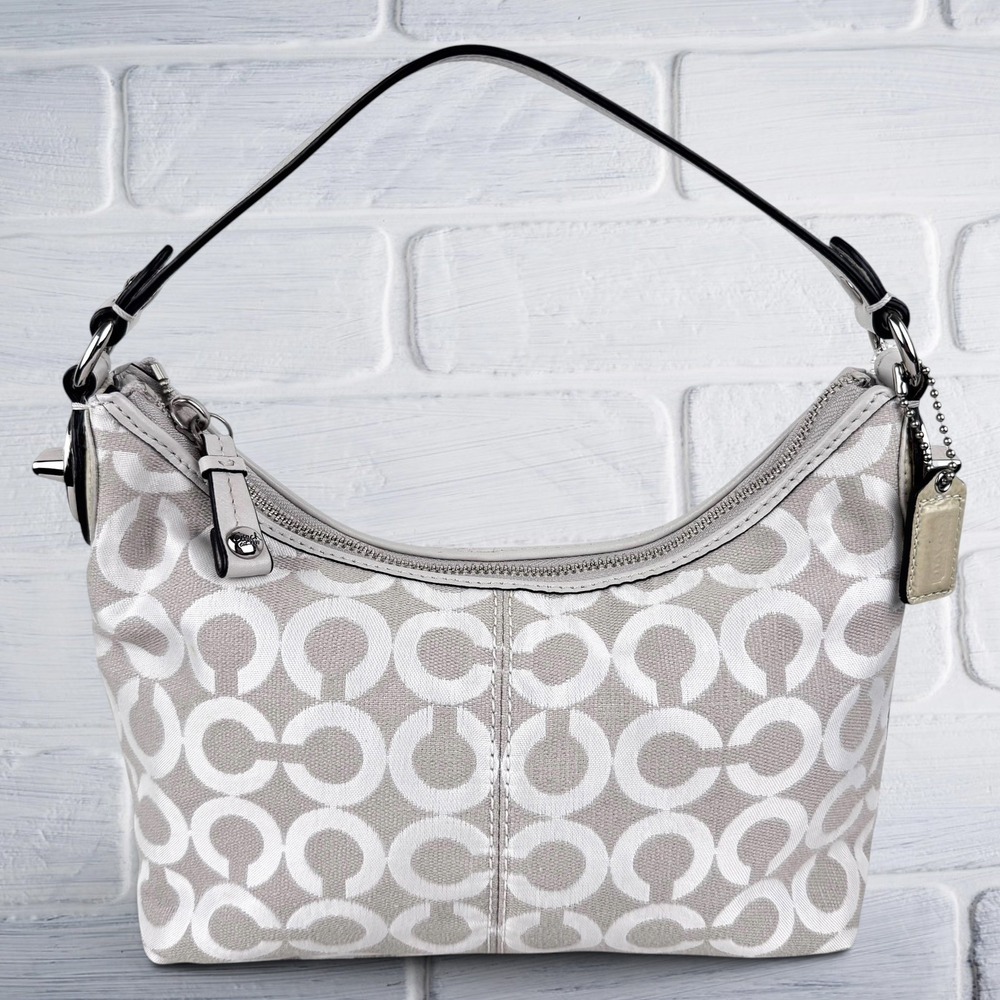 COACH Op Art Signature Shoulder Bag Y2K Turn Lock Gray Beige Classic J0973-43465